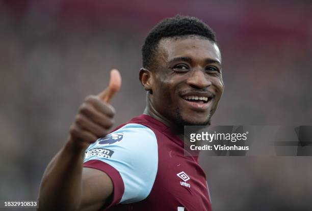Mohammed Kudus of West Ham United celebrates scoring his teams first goal during the Premier League match between West Ham United and Crystal Palace...