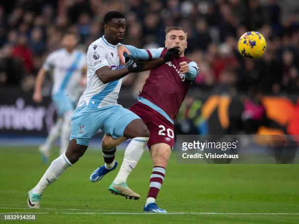 Marc Guéhi of Crystal Palace and Jarrod Bowen of West Ham United during the Premier League match between West Ham United and Crystal Palace at London...