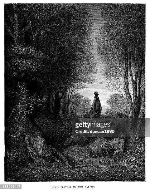 ilustraciones, imágenes clip art, dibujos animados e iconos de stock de jesús medida en el jardín - garden of gethsemane