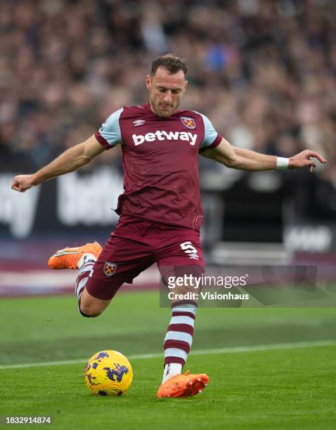 Vladimir Coufal of West Ham United during the Premier League match between West Ham United and Crystal Palace at London Stadium on December 3, 2023...