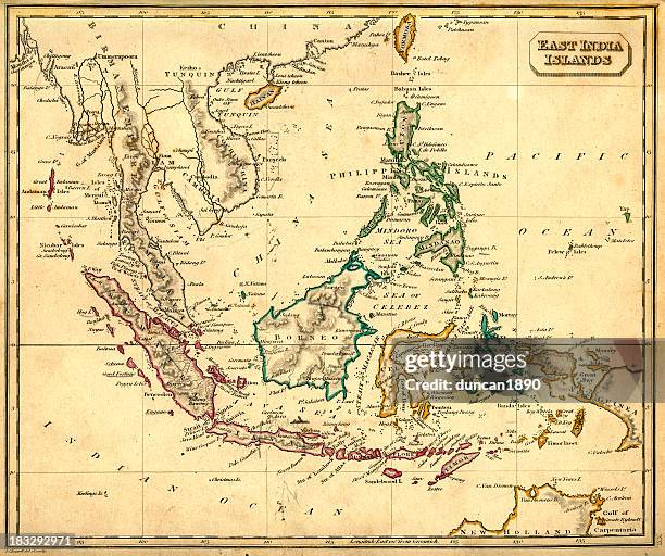 stockillustraties, clipart, cartoons en iconen met antquie map of the east india islands - indonesia map