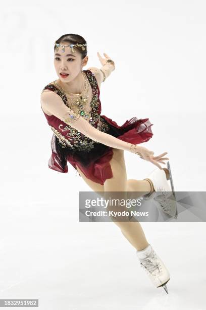 Rion Sumiyoshi of Japan performs in the women's short program at the Grand Prix Final figure skating competition in Beijing on Dec. 8, 2023.