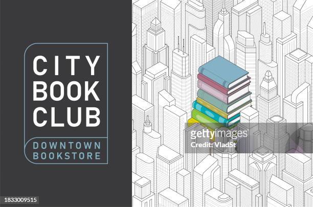 stack of books reading club bookstore library brochure flyer - bookstand stock illustrations