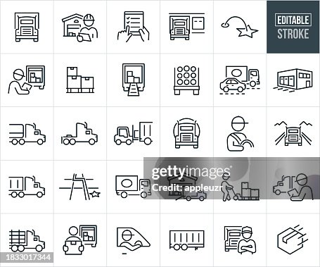 Freight Trucking Thin Line Icons - Editable Stroke Freight Trucking Thin Line Icons - Editable Stroke