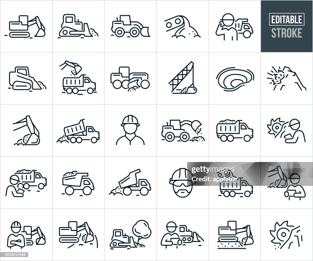 Excavation Thin Line Icons - Editable Stroke