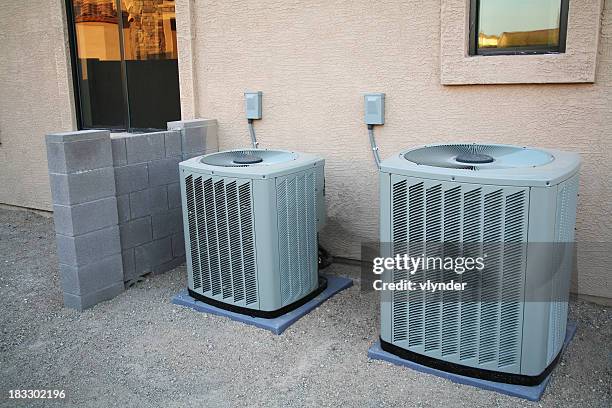 air conditioner pair - central scotland stock pictures, royalty-free photos & images