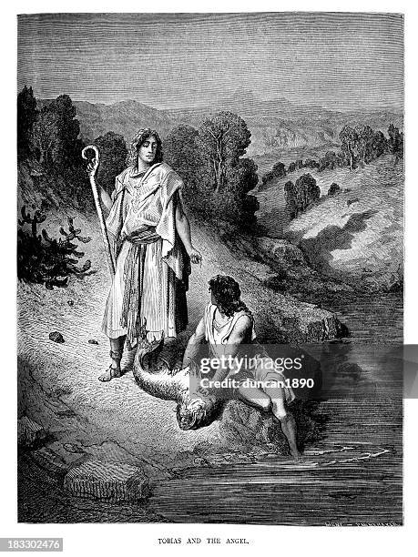 tobias and the angel - shepherd stock illustrations