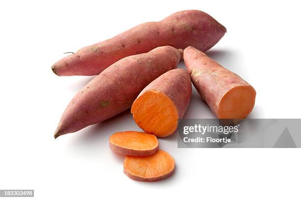 vegetables: sweet potato isolated on white background - zoete aardappel stockfoto's en -beelden