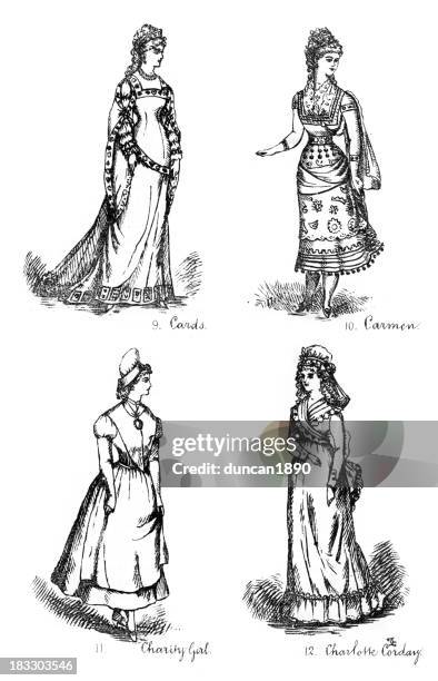 victorian fancy dress costumes - 17th century style stock illustrations