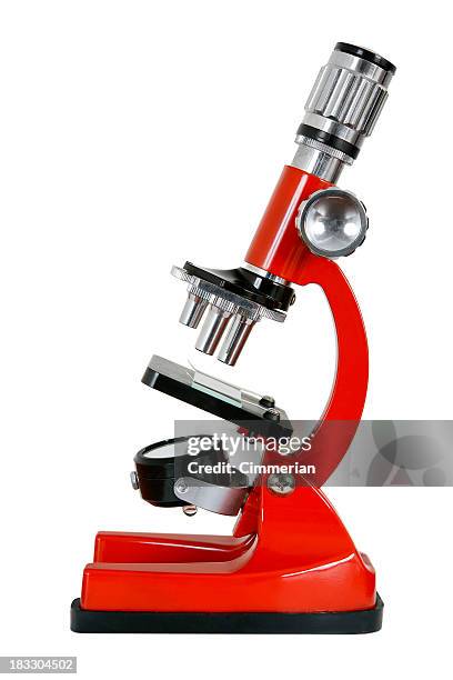microscope on white - microscoop stockfoto's en -beelden