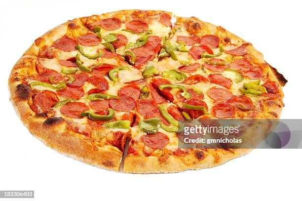 combo pizza - pepperoni pizza stock pictures, royalty-free photos & images