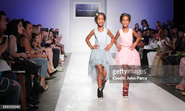 Jessie James Combs and D'Lila Star Combs walk the Ooh! La La! preview during the Swarovski at petiteParade NY Kids Fashion Week in Collaboration with...