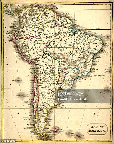 antquie map of south america - french guiana stock illustrations