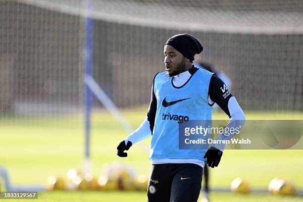 Christopher Nkunku of Chelsea during a training session at Chelsea Training Ground on December 8, 2023 in Cobham, England.