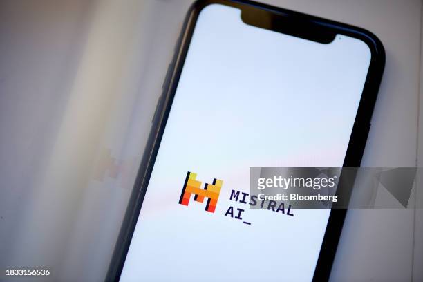 The Mistral AI logo on a smartphone arranged in New York, US, on Friday, Dec. 8, 2023. Mistral AI is in the final stages of raising roughly 450...