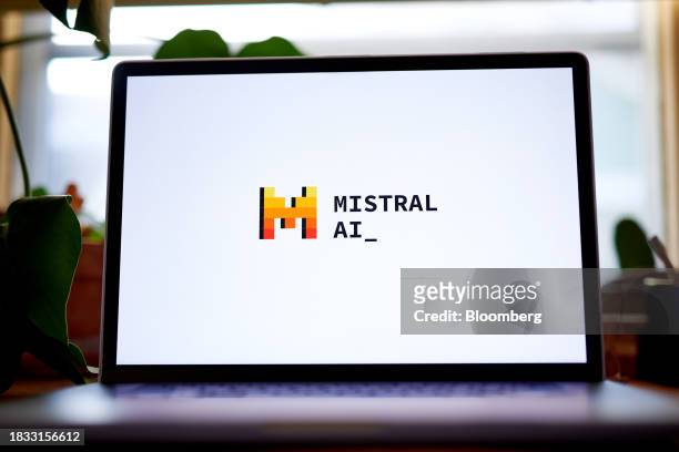 The Mistral AI logo on a laptop computer arranged in New York, US, on Friday, Dec. 8, 2023. Mistral AI is in the final stages of raising roughly 450...