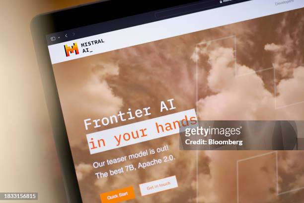 The Mistral AI website on a laptop computer arranged in New York, US, on Friday, Dec. 8, 2023. Mistral AI is in the final stages of raising roughly...