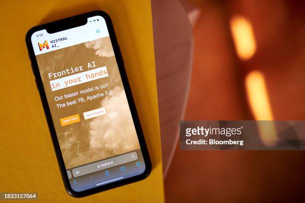 The Mistral AI website on a smartphone arranged in New York, US, on Friday, Dec. 8, 2023. Mistral AI is in the final stages of raising roughly 450...