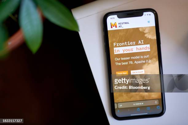 The Mistral AI website on a smartphone arranged in New York, US, on Friday, Dec. 8, 2023. Mistral AI is in the final stages of raising roughly 450...