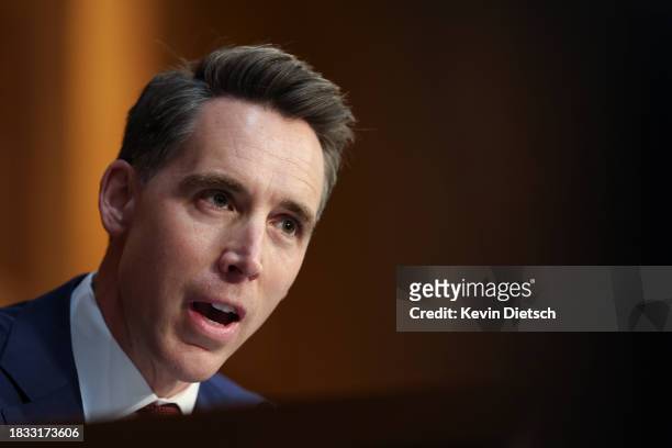 Sen. Josh Hawley questions Federal Bureau of Investigation Director Christopher Wray as he testifies before the Senate Judiciary Committee in the...