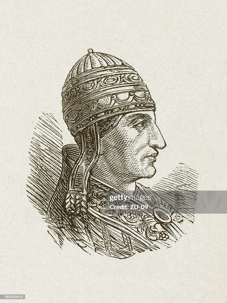 Pope Innocent III (1160/61-1216), wood engraving, published in 1877