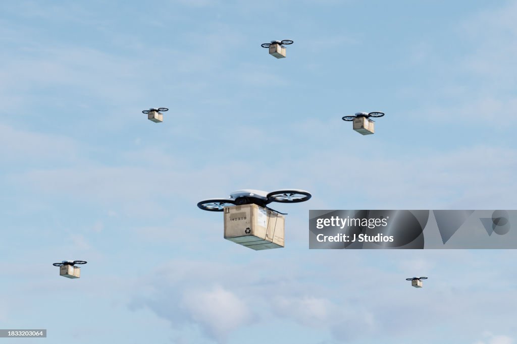 Group of drones with packages