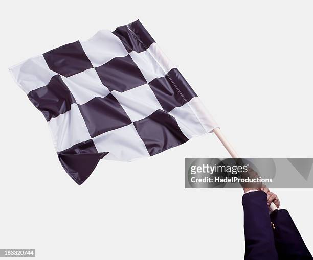 business man waving checkered flag - geblokte vlag stockfoto's en -beelden