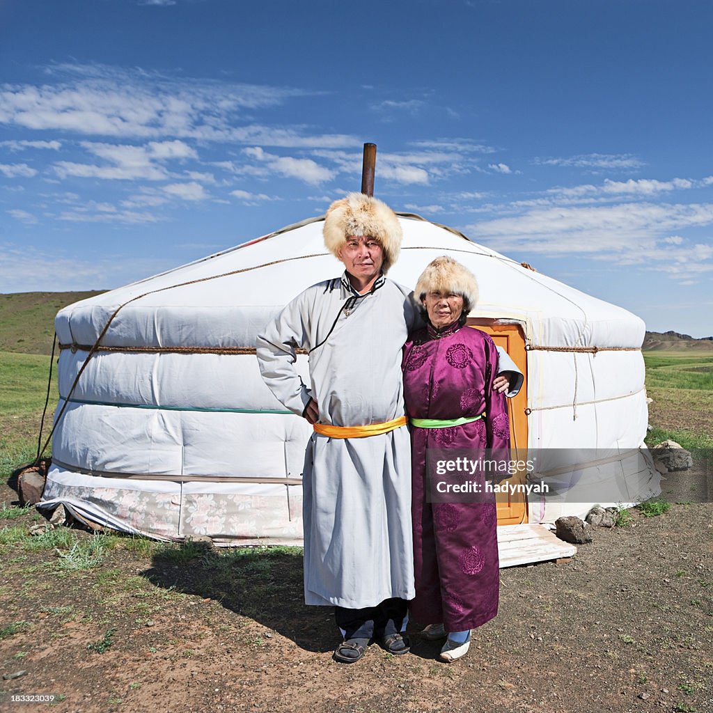Mongolian couple in national clothing