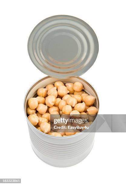 can of chick pea - canned food on white stock pictures, royalty-free photos & images