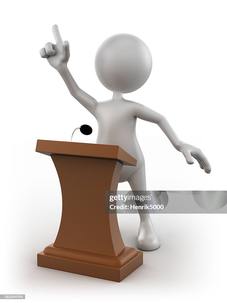 3d Man at the podium giving speech, isolated/clipping path