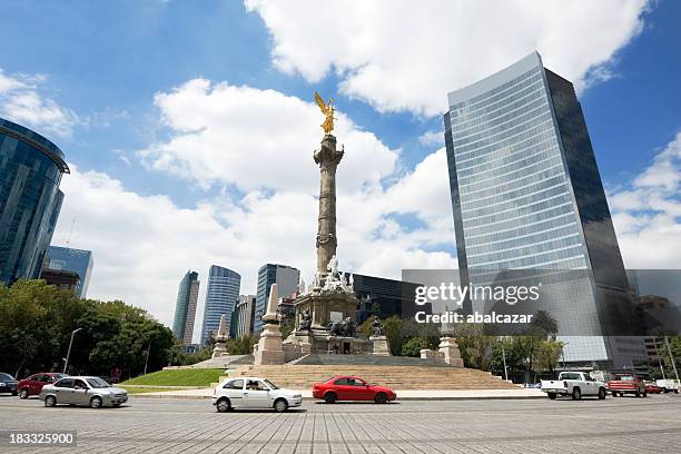 an afar view of the independence angel - mexico independence stock pictures, royalty-free photos & images