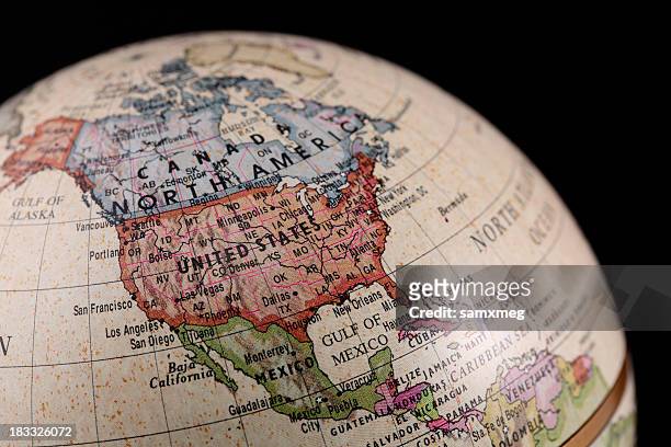 vintage style globe showing north america - south america stock pictures, royalty-free photos & images