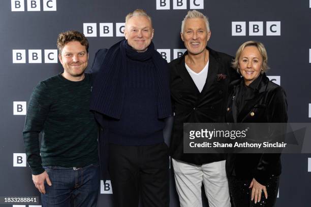 Rhys Thomas, Gary Kemp, Martin Kemp and Shirlie Kemp during "The Kemps" BFI screening at BFI Southbank on December 05, 2023 in London, England.