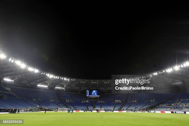 General view of the inside of the stadium prior to the Coppa Italia match between SS Lazio and Genoa at Olimpico Stadium on December 05, 2023 in...