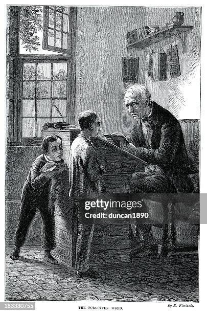victorian teacher and schoolboy - private school classroom stock illustrations