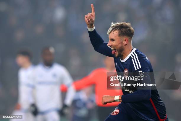 Jona Niemiec of Fortuna Duesseldorf celebrates after scoring the team's second goal during the DFB cup round of 16 match between 1. FC Magdeburg and...