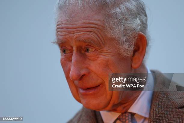 King Charles III attends a festive themed 'Celebration of Craft' at Highgrove House on December 8, 2023 in Tetbury, England. The King met graduates...
