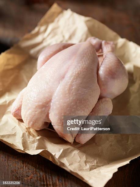 raw chicken in butchers paper - raw chicken stockfoto's en -beelden