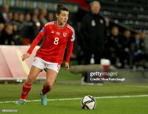 Angharad James of Wales in action during the UEFA Womens Nations League match between Wales and Germany at Swansea.com Stadium on December 05, 2023...