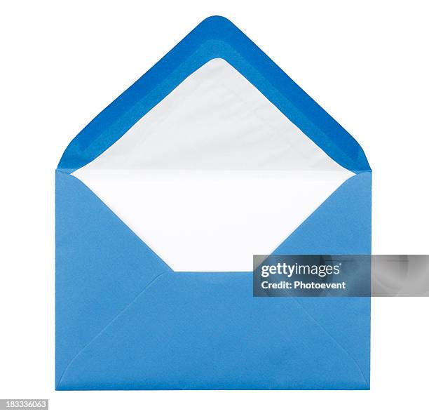 blue envelope - opening envelope stock pictures, royalty-free photos & images