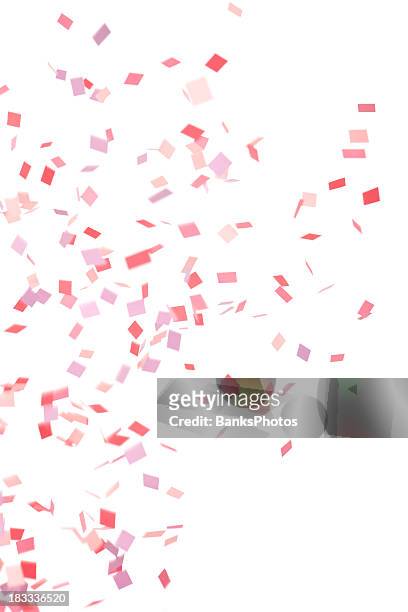 rosa, viola e rosso con coriandoli cadendo, isolato su bianco - coriandoli foto e immagini stock