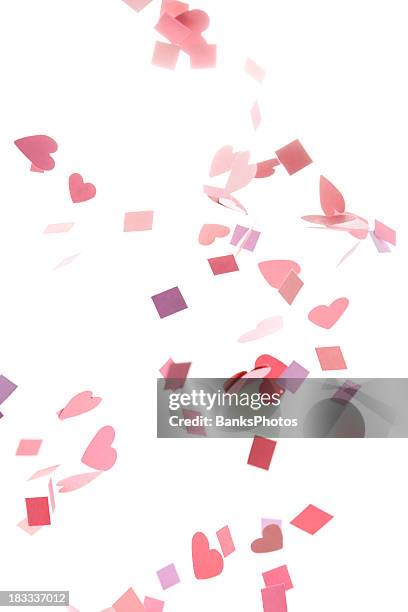 pink, purple, red confetti hearts and squares - pink confetti stock pictures, royalty-free photos & images