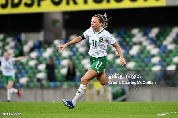 Katie McCabe of Republic of Ireland celebrates after scoring the team's fourth goal during the UEFA Womens Nations League match between Northern...