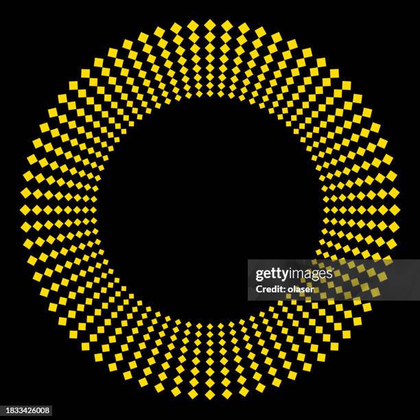 abstract yellow checkered pattern circle on black background. - spectacles frame stock illustrations