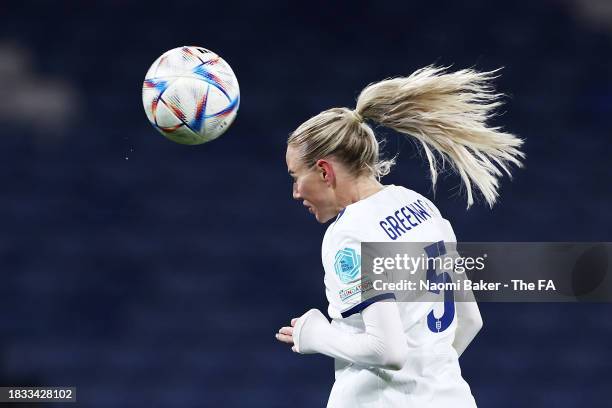 Alex Greenwood of England scores the team's first goal during the UEFA Womens Nations League match between Scotland and England at Hampden Park on...