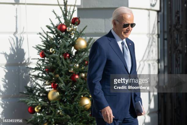 President Joe Biden exits the White House before boarding Marine One in Washington, DC, US, on Friday, Dec. 8, 2023. House Republicans on Thursday...