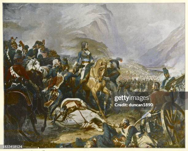 ilustraciones, imágenes clip art, dibujos animados e iconos de stock de napoleón en la batalla de rivoli, de henri félix emmanuel philippoteaux (14-15 de enero de 1797) fue un enfrentamiento militar clave durante la guerra de la primera coalición - ejército de tierra