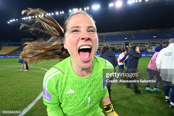 Laura Giuliani of Italy Women celebrates during the UEFA Womens Nations League match between Italy and Switzerland at Stadio Ennio Tardini on...