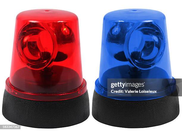 red and blue emergency lights - sirene stockfoto's en -beelden