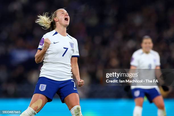 Beth Mead of England celebrates after scoring the team's fourth goal during the UEFA Womens Nations League match between Scotland and England at...